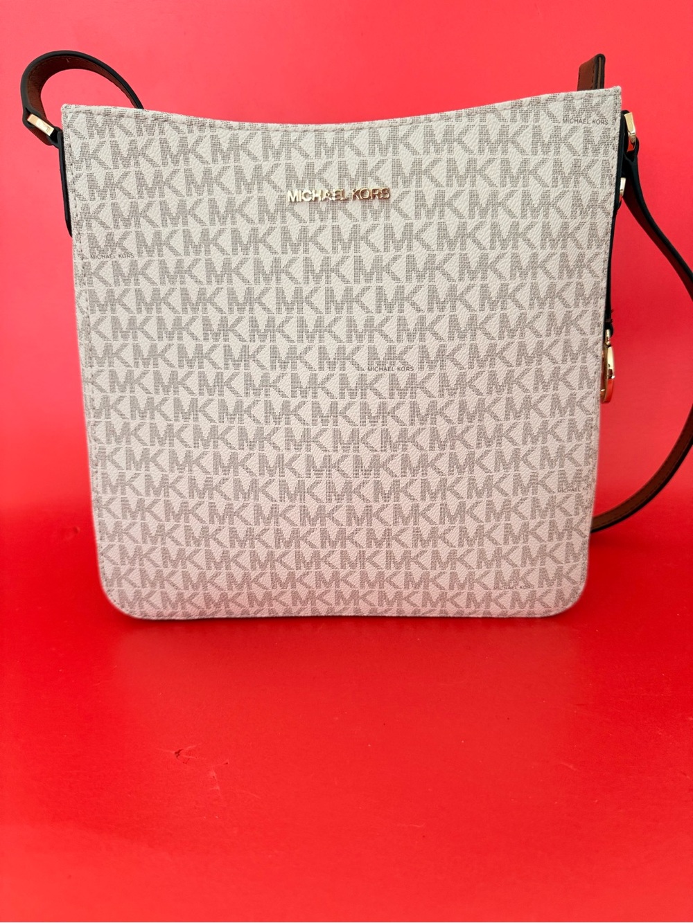 Michael Kors Gray Signature MK Crossbody Bag with Gold Logo